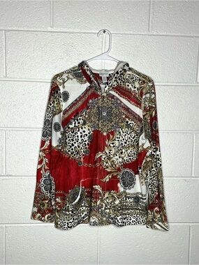 < Chico’s Zenergy Mixed Pattern Zip Jacket With Hood >